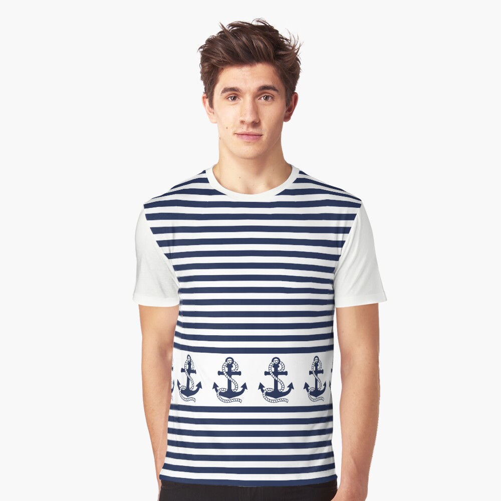 Nautical blue and white stripes with navy blue anchor