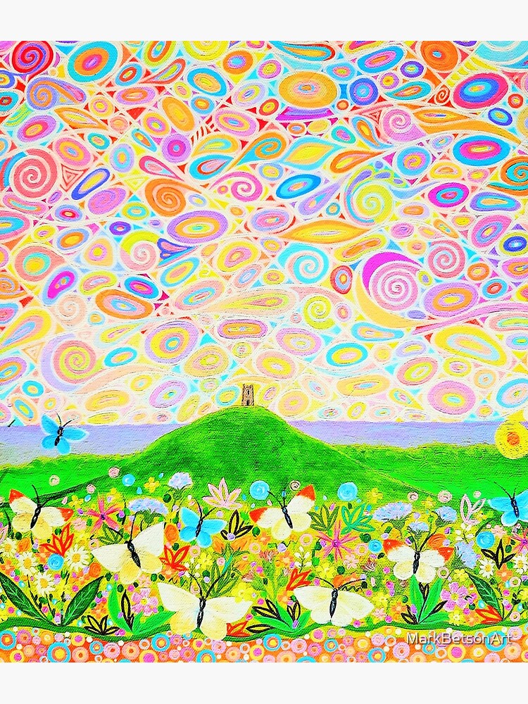 Thumbnail 3 of 3, Art Print, Glastonbury Tor, Flowers & Butterflies designed and sold by MarkBetsonArt.