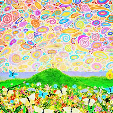 Artwork thumbnail, Glastonbury Tor, Flowers & Butterflies by MarkBetsonArt