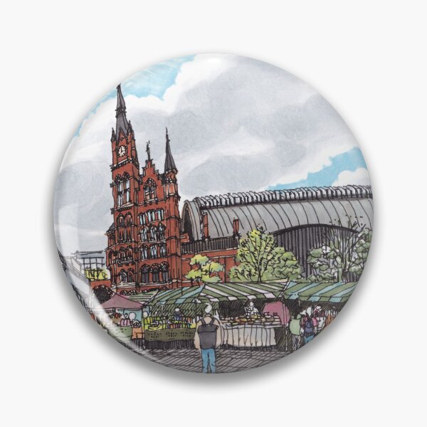 Item preview, Sketch of Food Market in front of King's Cross St. Pancras - Urban sketch designed and sold by LeMooMooSketch.