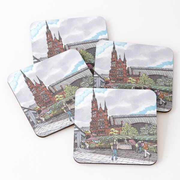 Item preview, Sketch of Food Market in front of King's Cross St. Pancras - Urban sketch designed and sold by LeMooMooSketch.