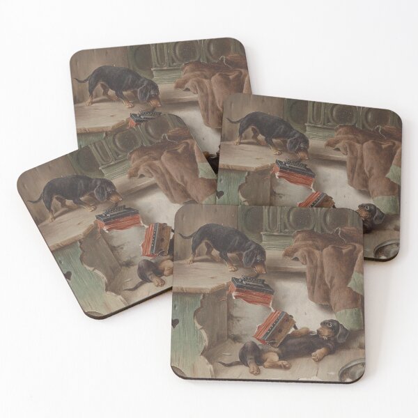 Item preview, Vintage Dachshund Sausage Dog and Concertina Oil Painting Art Print | P414 designed and sold by Piccolo Fiore Prints.