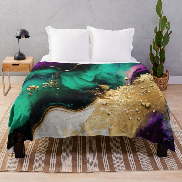 Item preview, Wild Gold Teal Malachite And Purple Vibes Abstract Gold Ink Painting Texture designed and sold by MysticMarble.