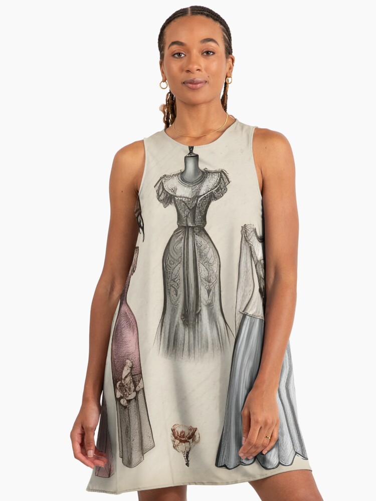 Vintage Victorian Fashion Designs Pencil Sketch" A-Line Dress for Sale by  PC-artist | Redbubble