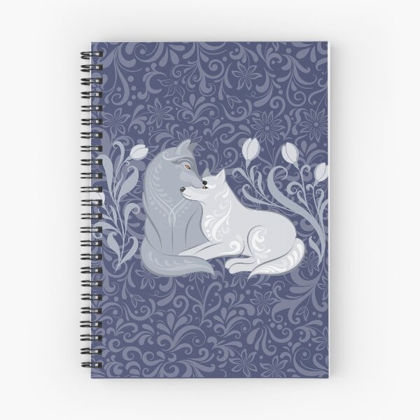 Item preview, The wolf family. He and she. Folk art. Illustration of decorative floral background.  designed and sold by Skaska.