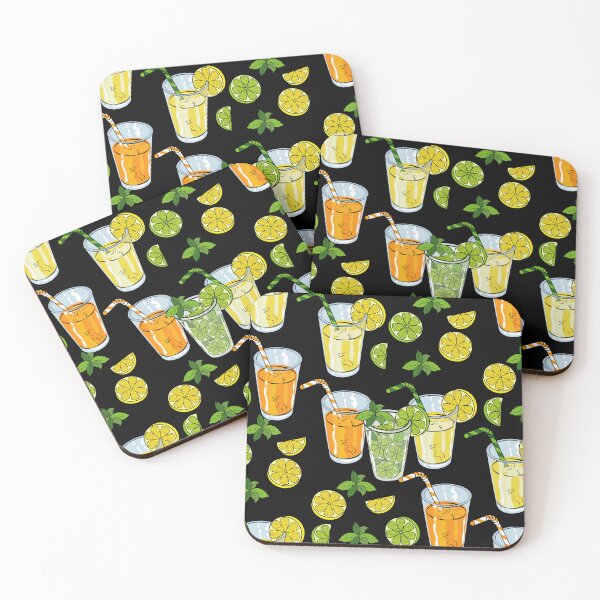 Item preview, Summer Drinks Pattern On Black Background designed and sold by Ayesha Saleem.