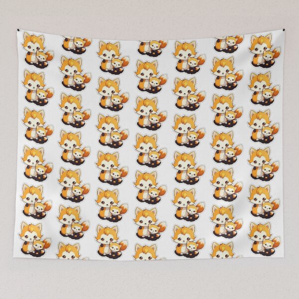 Item preview, Cartoon Baby and Mommy Fox | White | Cute, Smiling, Anime, Happy, Manga, Aesthetic, Animals, Japanese, Kawaii, Love designed and sold by FantasySoul.