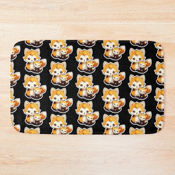 Item preview, Cartoon Baby and Mommy Fox | Black | Cute, Smiling, Anime, Happy, Manga, Aesthetic, Animals, Japanese, Kawaii, Love designed and sold by FantasySoul.