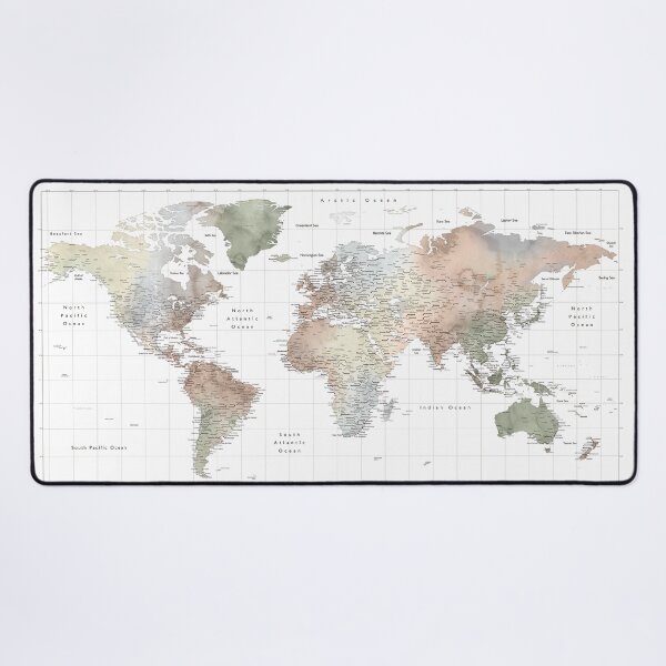 Item preview, Muted watercolor world map with cities and Antarctica, Cleo designed and sold by blursbyai.