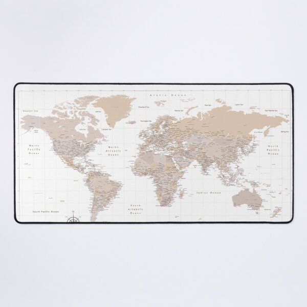Item preview, Taupe and brown world map with cities and Antarctica, Tilli designed and sold by blursbyai.