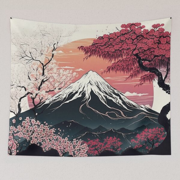 Item preview, Mount Fuji sakura Japanese oil painting style designed and sold by SceneryStudio.