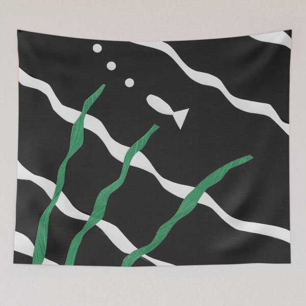 Item preview, Black and White Fish with bubbles and seaweed designed and sold by Kristy Carpenter.