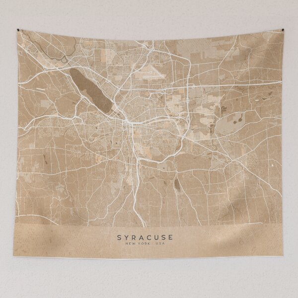 Aperçu de l'œuvre Carte de Syracuse (NY, USA) dans un style vintage sépia créée et vendue par blursbyai.