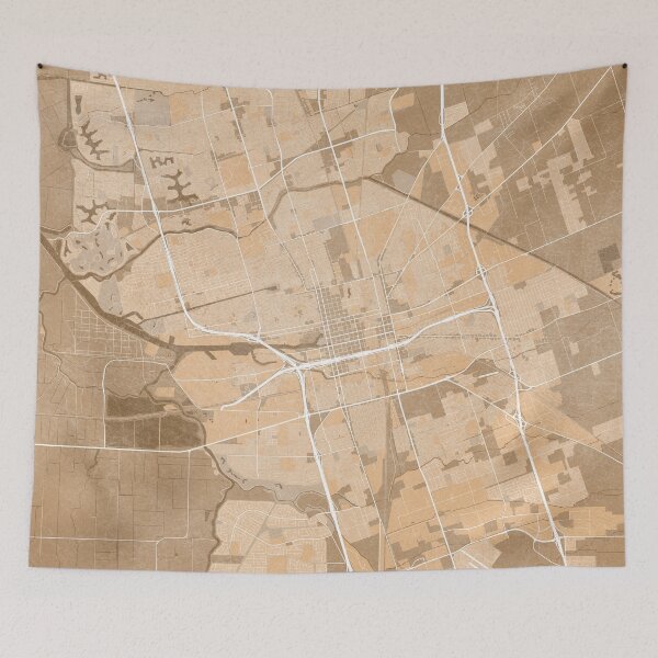 Item preview, Map of Stockton (CA, USA) in sepia vintage style designed and sold by blursbyai.