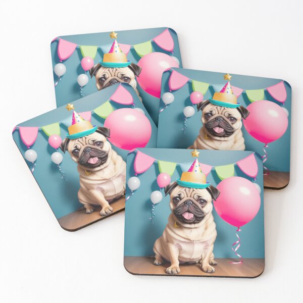 Item preview, Funny Pug puppy in birthday party designed and sold by Tio-Tecun.