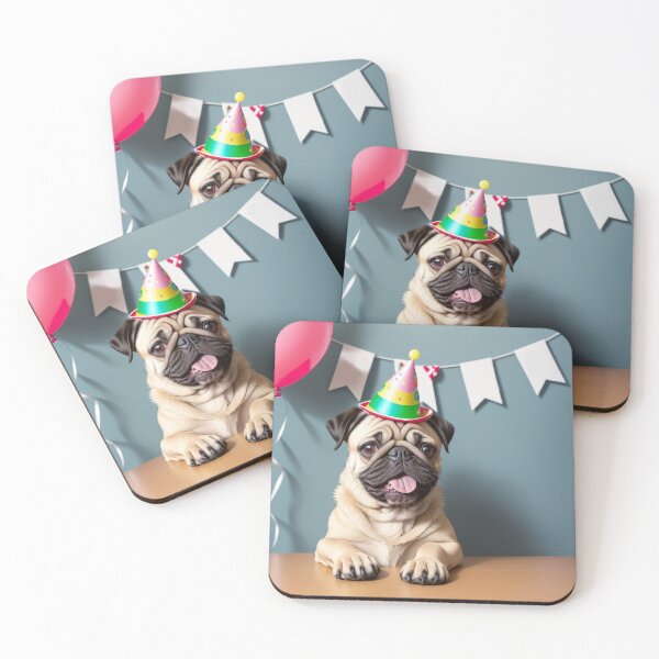Item preview, Funny Pug puppy in birthday party with party hat designed and sold by Tio-Tecun.
