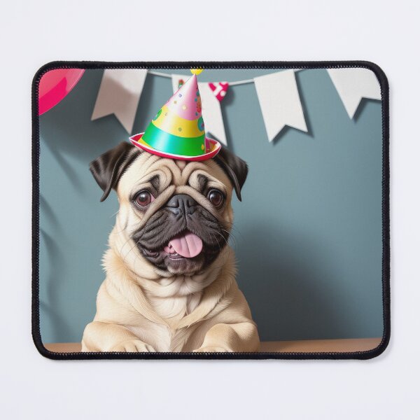 Item preview, Funny Pug puppy in birthday party with party hat designed and sold by Tio-Tecun.