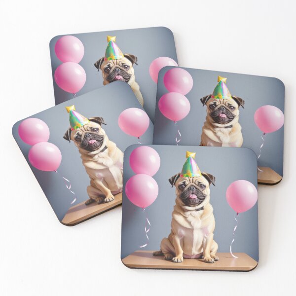 Item preview, Adorable Pug puppy in birthday party with party hat designed and sold by Tio-Tecun.