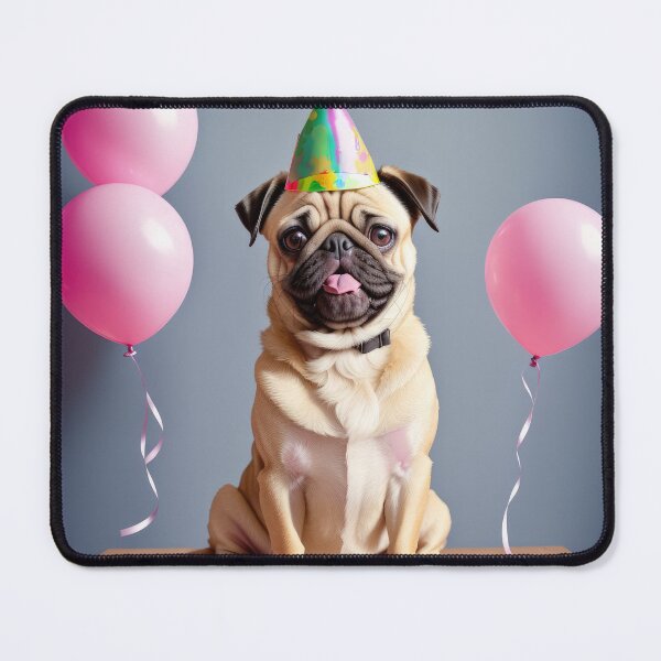 Item preview, Adorable Pug puppy in birthday party with party hat designed and sold by Tio-Tecun.