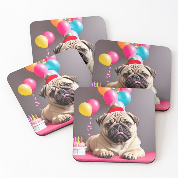 Item preview, Adorable Pug in birthday party with party hat designed and sold by Tio-Tecun.