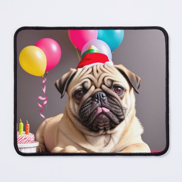 Item preview, Adorable Pug in birthday party with party hat designed and sold by Tio-Tecun.