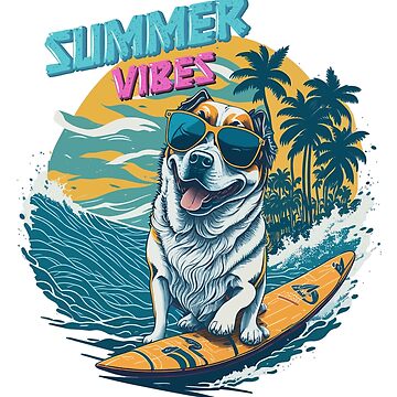 Summer vibes -Super cool dog surfing with chic sunglasses Poster