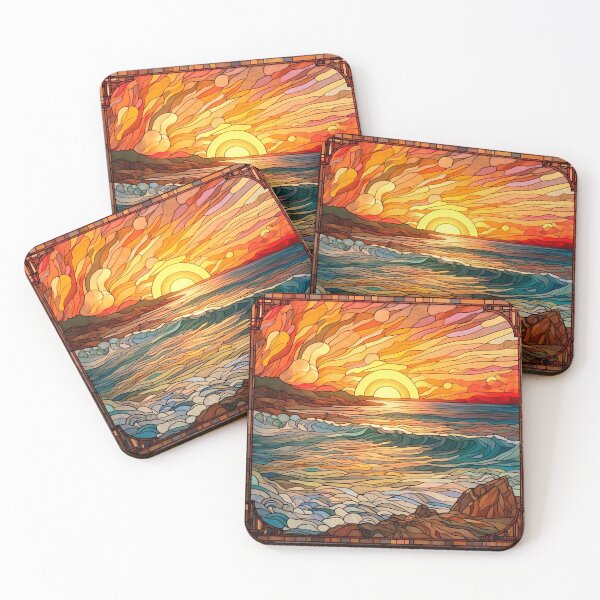 Item preview, Stained Glass Beach Scene and Sunset designed and sold by Matt's Artificial Nature.