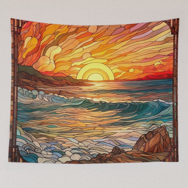 Item preview, Stained Glass Beach Scene and Sunset designed and sold by Matt's Artificial Nature.