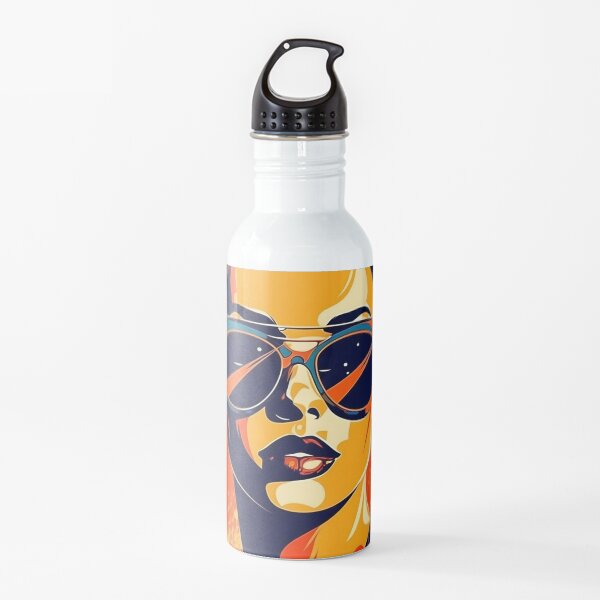 Retro Babe: Pop Art Style 70s Girl with Sunglasses, two tone #8 Water Bottle