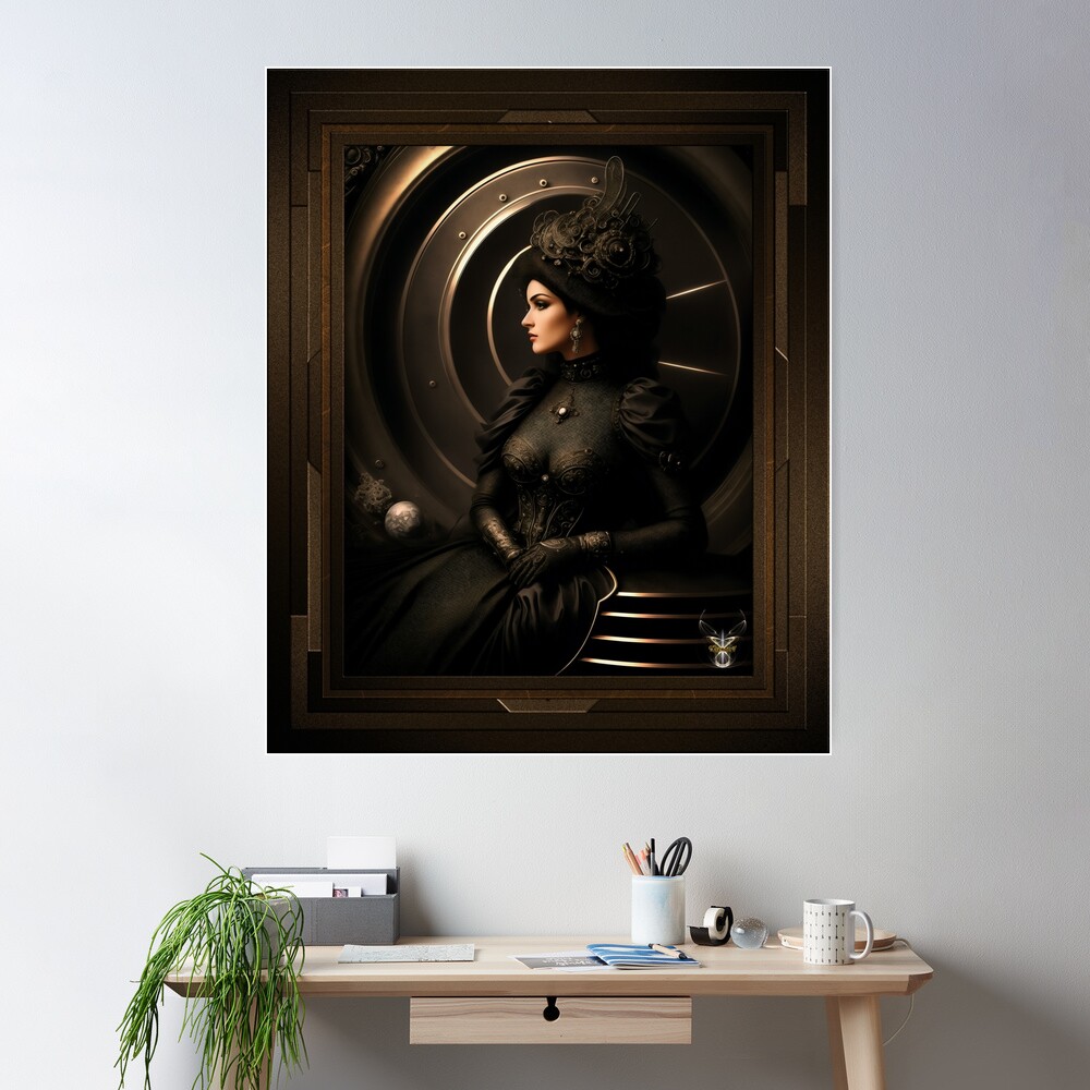 Lady Hycina In The Light Of A Yellow Moon A Glamorous AI Concept Art by Portrait Xzendor7 Wall Decor Poster