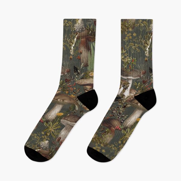 Item preview,  Vintage edible Mushrooms Forest Botanical Pattern - Dark Gray Botanical Night Garden Nightgarden designed and sold by UtArt.