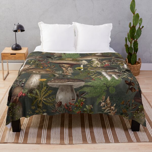 Item preview, Vintage edible Mushrooms Forest Botanical Pattern - Dark Gray Botanical Night Garden Nightgarden designed and sold by UtArt.