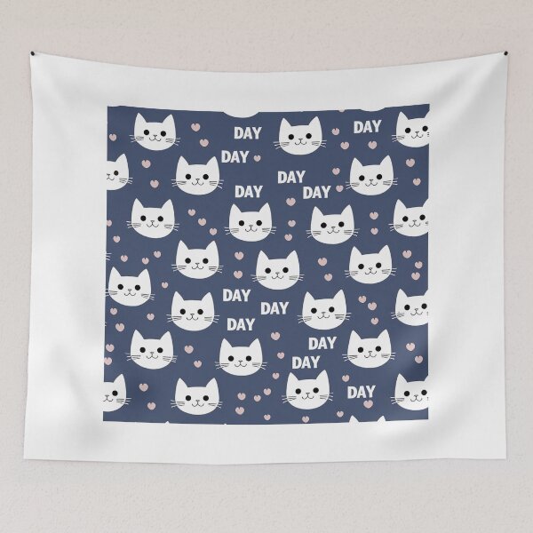Item preview, Cute Heart Cat Blue Pattern designed and sold by Lychee Design.