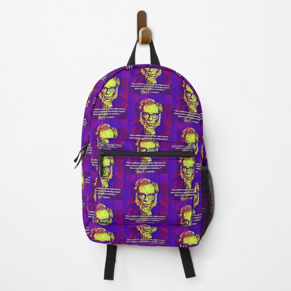 Item preview, Isaac Asimov face and quote: The saddest aspect of life right now is that science gathers knowledge faster than society gathers wisdom. designed and sold by artbleed.