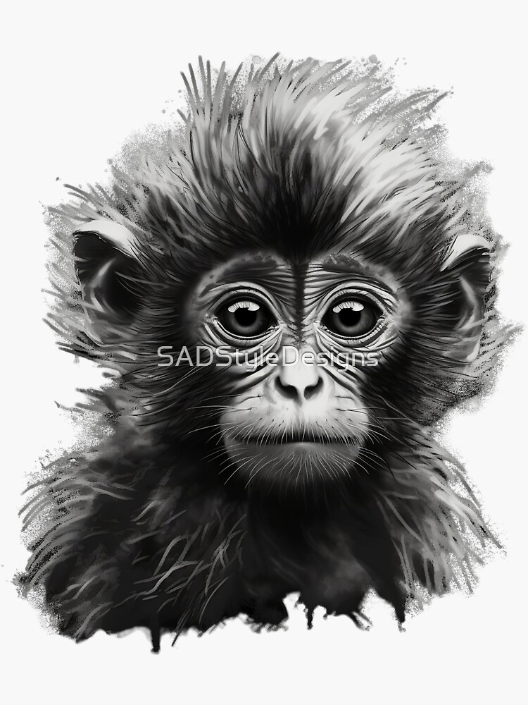 Black and White Baby Monkey Sticker