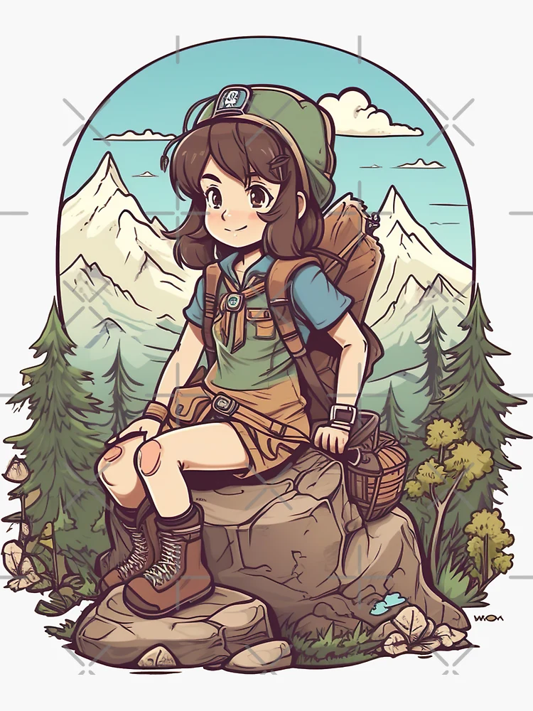 Anime Girl Hiking: Free PNG Sticker Download 🏞️🎒🌄 - W-Clan
