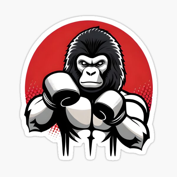 boxer chimp in the ring wearing boxing gloves. tattooed monkey. Gorilla  Sticker for Sale by Toto-Hello