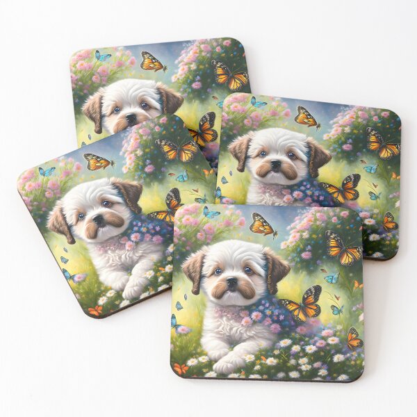 Item preview, Puppy with butterfly and flowers designed and sold by gelibolu.