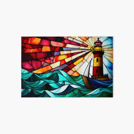 Vibrant Stained Glass Lighthouse - Artistic Maritime Illumination Art Board Print