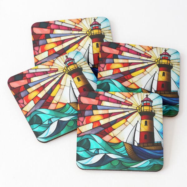 Item preview, Vibrant Stained Glass Lighthouse - Artistic Maritime Illumination designed and sold by ElLocoMus.
