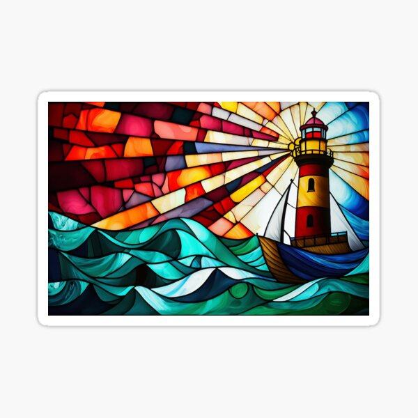 Item preview, Vibrant Stained Glass Lighthouse - Artistic Maritime Illumination designed and sold by ElLocoMus.