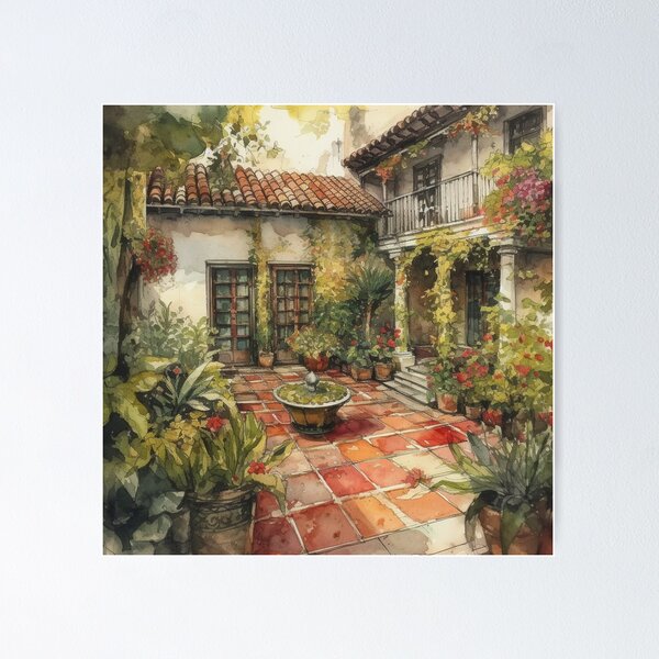 Item preview, Diseño de acuarela de patios españoles: traiga un toque de España a su vida designed and sold by bigboxofstuff.