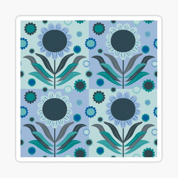 Scandinavian Retro Flowers in Blue and Green Sticker