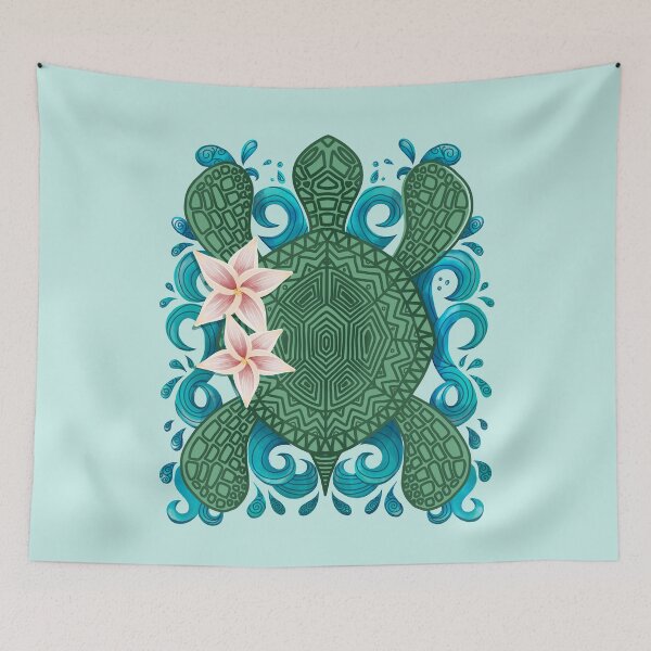 Item preview, sea turtle, tropical design, tropical flowers, turtle tee, Ocean lover sea turtle designed and sold by SleeplessLady.