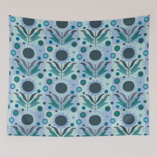 Item preview, Scandinavian Retro Flowers in Blue and Green designed and sold by Anne-Leue.