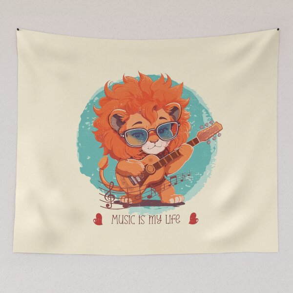 Item preview, Cute baby lion playing guitar - funny saying designed and sold by VichallanStudio.