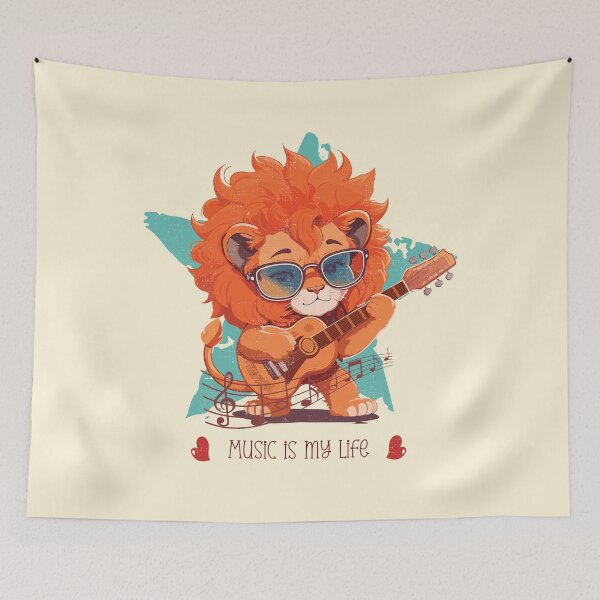 Item preview, Cute baby lion playing guitar - funny saying designed and sold by VichallanStudio.