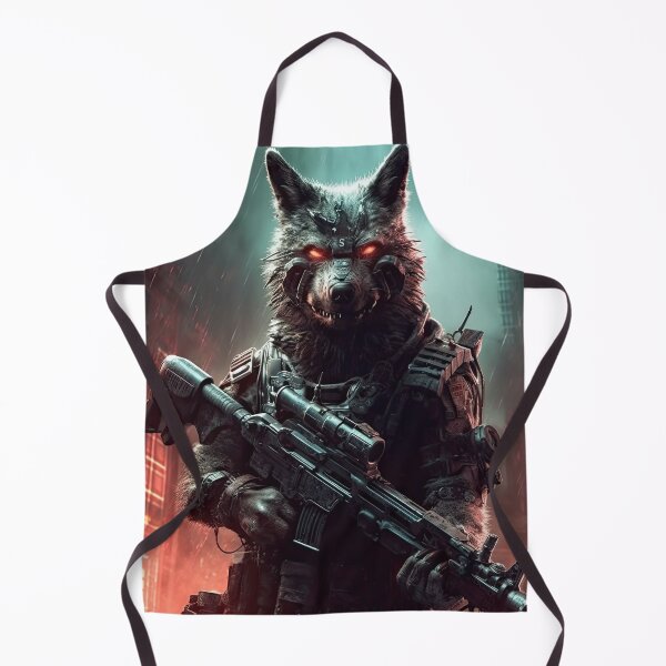 Item preview, Cyberpunk Wolf - Augmented Techno Wolf with heavy assault rifle in dystopian cyberpunk future - original award winning designer, very high resolution designed and sold by CloudofKnowing.
