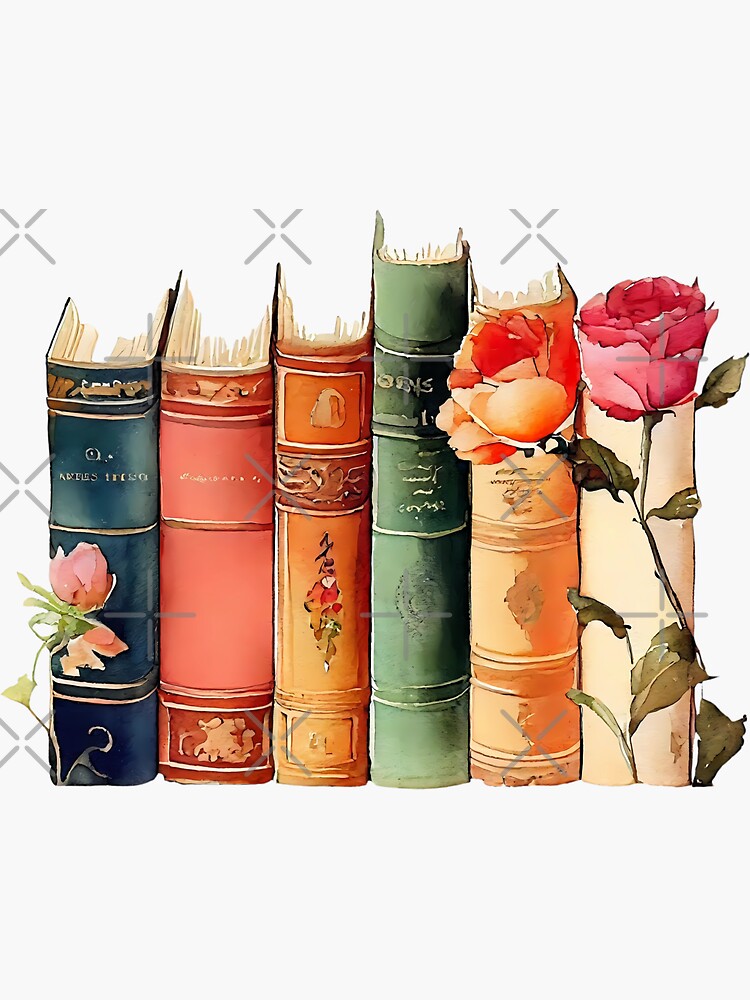 Book lover floral book stack watercolour Sticker for Sale by PaperRobinArt