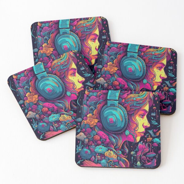Item preview, psychedelic woman with headphones designed and sold by ruvida.